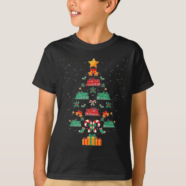 Railroad Train Locomotive Old Train Christmas Tree T-Shirt (Vorderseite)