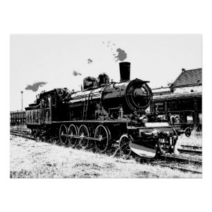 Rails fahren - Vintager Dampfzug Poster