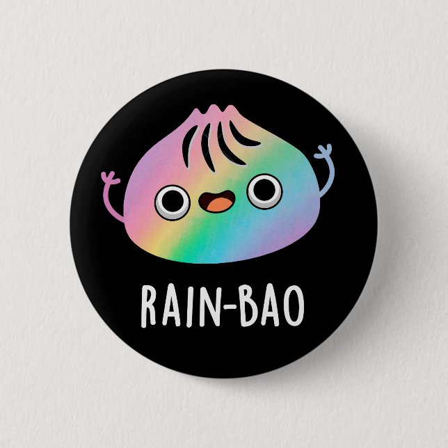 Rain-bao Funny Rainbow Dimsum Bao Pun Dark BG Button (Vorderseite)