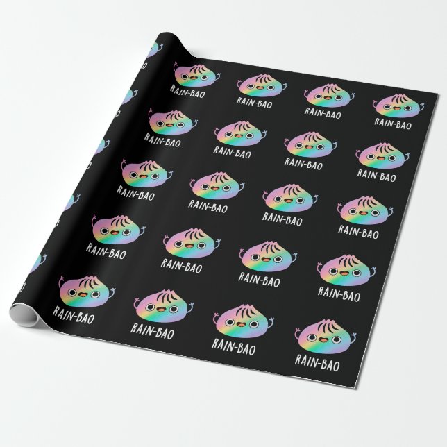 Rain-bao Funny Rainbow Dimsum Bao Pun Dark BG Geschenkpapier (Ungerollt)