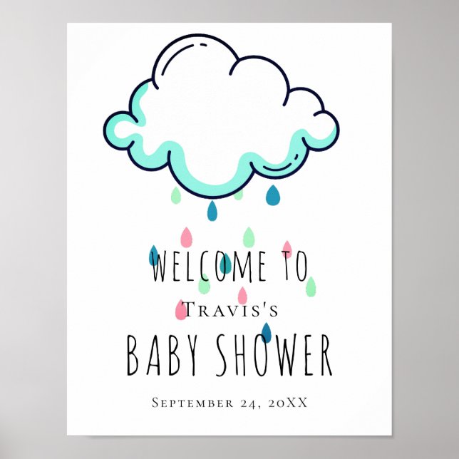 Rain Cloud Baby Sprinkle Begrüßungszeichen Poster (Vorne)
