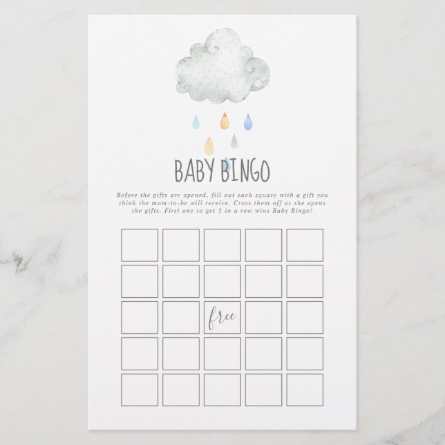 Rain Cloud Boy Baby Bingo Game Flyer (Vorne)