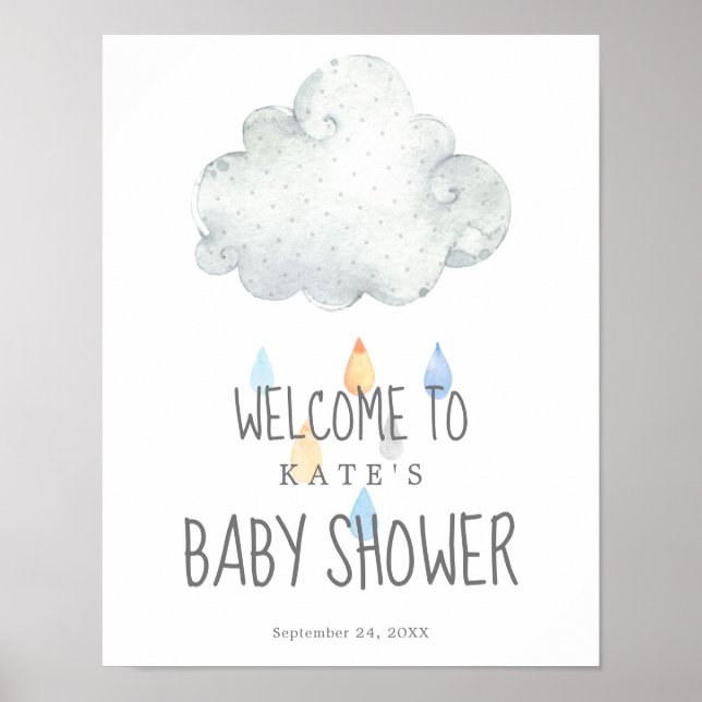 Rain Cloud Boy Baby Dusche Willkommenspender Poster (Vorne)