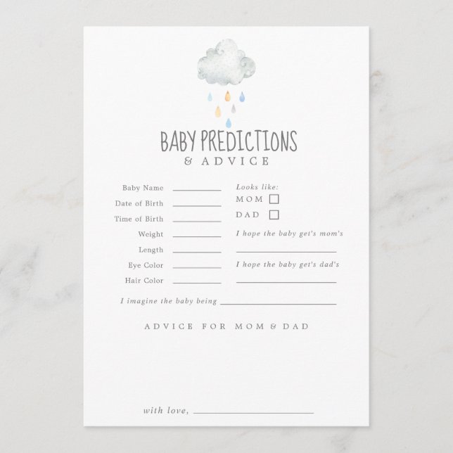Rain Cloud Boy Baby Vorhersagen & Advice Card Hinweiskarte (Vorderseite)