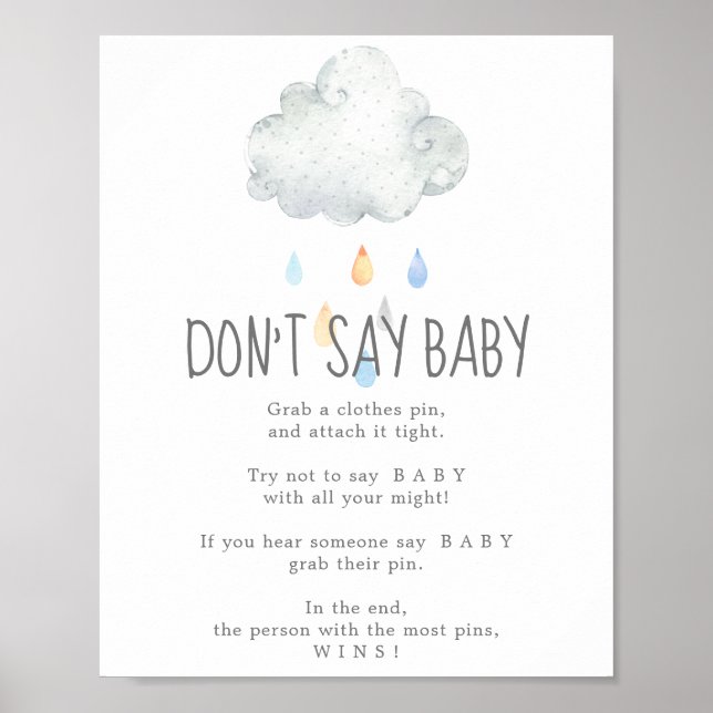 Rain Cloud Boy Say Baby Game Sign Poster (Vorne)