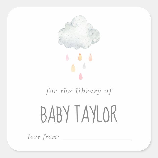 Rain Cloud Girl Baby ShowBuchzeichen Quadratischer Aufkleber (Vorderseite)