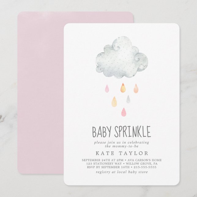 Rain Cloud Girl Baby Sprinkle Einladung (Vorne/Hinten)
