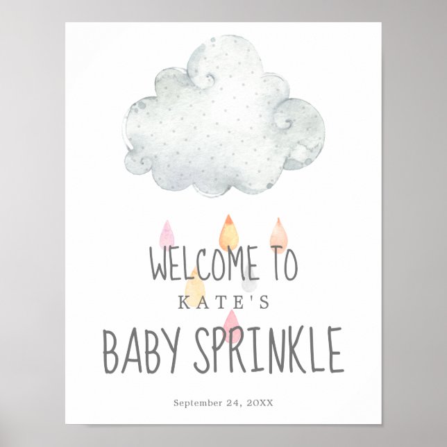 Rain Cloud Girl Baby Sprinkle Willkommenspender Poster (Vorne)