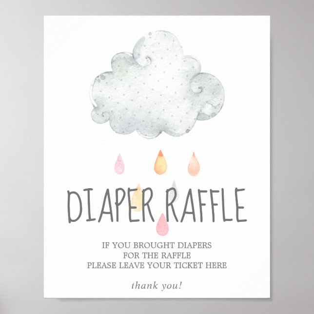 Rain Cloud Girl Babydusche Windeln Raffle-Zeichen Poster (Vorne)