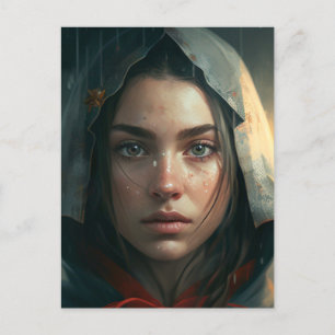 Rain hood girl feiertagspostkarte