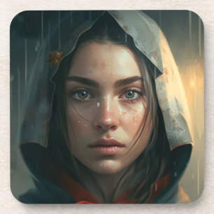 Rain hood girl getränkeuntersetzer