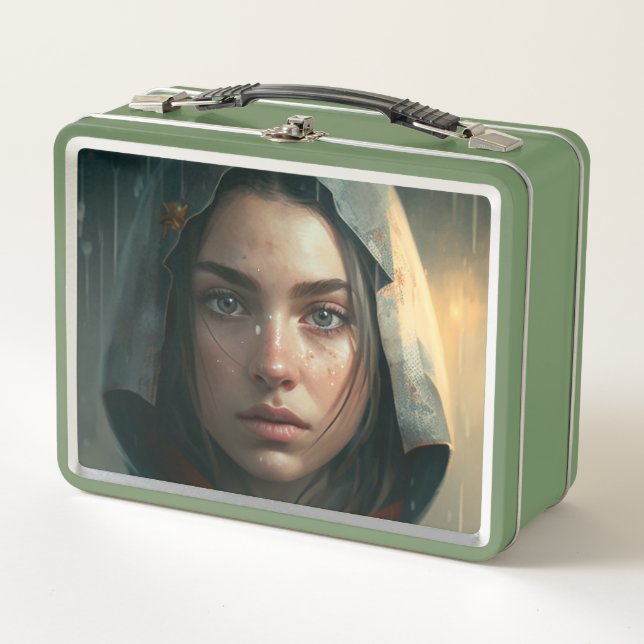 Rain hood girl metall brotdose (Vorderseite)