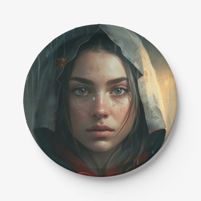 Rain hood girl pappteller (Vorderseite)