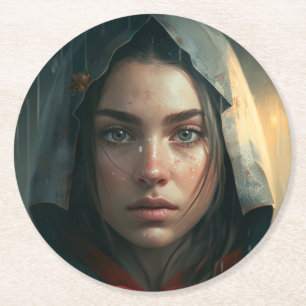 Rain hood girl runder pappuntersetzer
