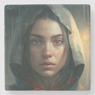 Rain hood girl steinuntersetzer