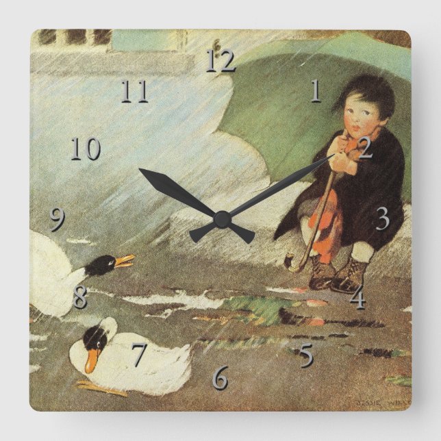 Rain, Rain Go Away Nursery Rhyme Quadratische Wanduhr (Vorderseite)