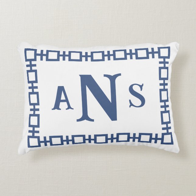 Rain Slate Blue Square Monogram Dekokissen (Vorderseite)