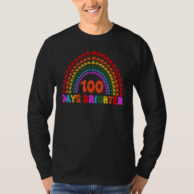 Rainbow 100 Days Brighter Teacher Student 100 Days T-Shirt (Vorderseite)