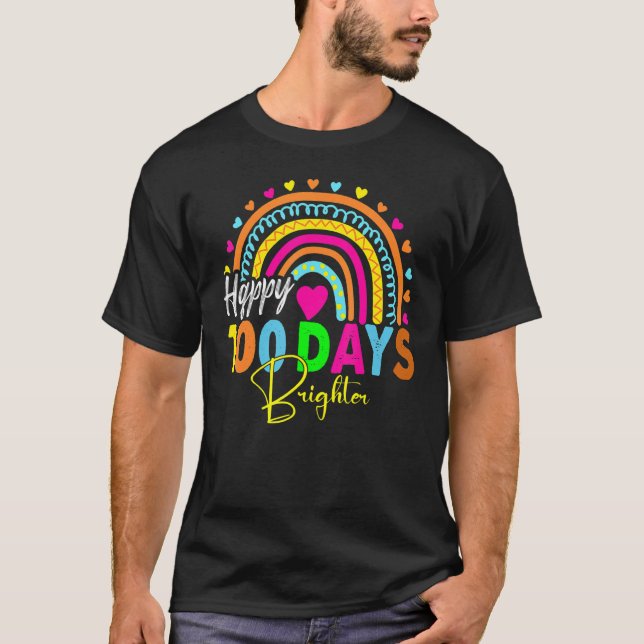 Rainbow 100 Days Brighter Teacher Student 100 Days T-Shirt (Vorderseite)