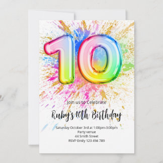 Rainbow 10th Birthday Invitation Einladung