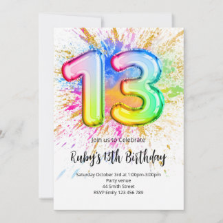 Rainbow 13th Birthday Invitation Einladung