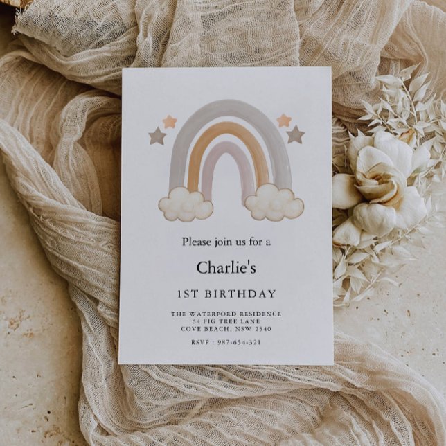 Rainbow 1. Geburtstag, Einladung (Rainbow 1st Birthday, Invitation)