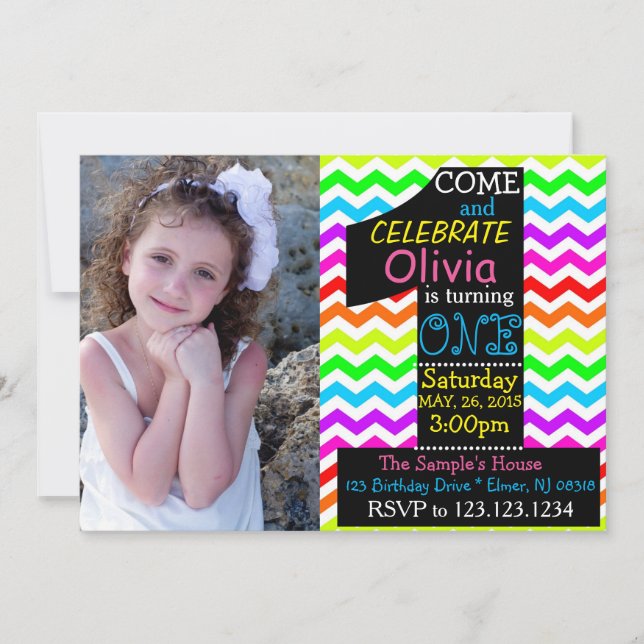 Rainbow 1. Geburtstag Einladung. Einladung (Vorderseite)