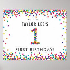 Rainbow 1 Year Old Birday Party Willkommen Poster