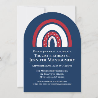 Rainbow 21. Geburtstag Party Red White Blue Einladung