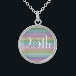 Rainbow 25. Hochzeitstag Sterling Silberkette<br><div class="desc">Ein schick und modern gestreiftes Regenbogenmuster,  mit den Zahlen für ein 25. Hochzeitstag,  in weißem Text mit einem grauen Schlagschatten.</div>