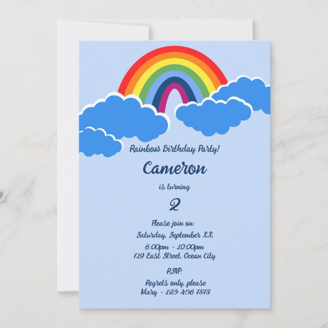 Rainbow 2 Year Old Birthday Party Einladungskarte (Vorderseite)