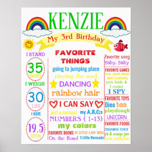 Rainbow 3 Birthday Plakatwand Mädchen Poster
