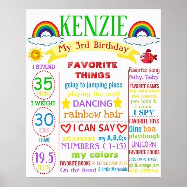 Rainbow 3 Birthday Plakatwand Mädchen Poster (Vorne)