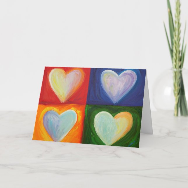 Rainbow 4 Love Hearts Carte de voeux d'art personn (Devant)