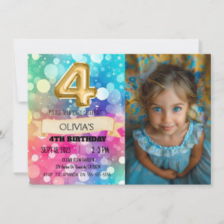 Rainbow 4 Year Old 4th Birthday Foto Girls Vier Einladung