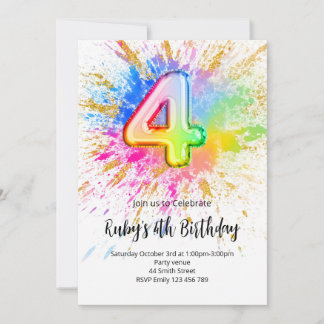 Rainbow 4th Birthday Invitation Einladung