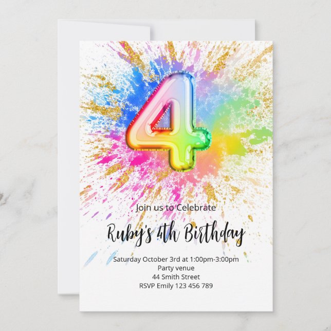 Rainbow 4th Birthday Invitation Einladung (Vorderseite)