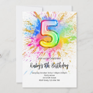 Rainbow 5th Birthday Invitation Einladung
