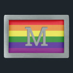 Rainbow 6 Stripe Gay Pride Monogramm Initial Rechteckige Gürtelschnalle<br><div class="desc">Liebe hat keine Grenzen. Feiern Sie den Juni Pride Month und zeigen Sie Ihre Unterstützung für die LGBTQ-Community mit diesem 6 Streifen Regenbogengürtel mit individuellem Monogramm Initial. Rot,  Orange,  Gelb,  Grün,  Blau und Violett lila Farben sind ein anerkanntes Symbol für Würde,  Sichtbarkeit und Gleichheit.</div>