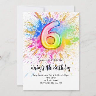 Rainbow 6th Birthday Invitation Einladung