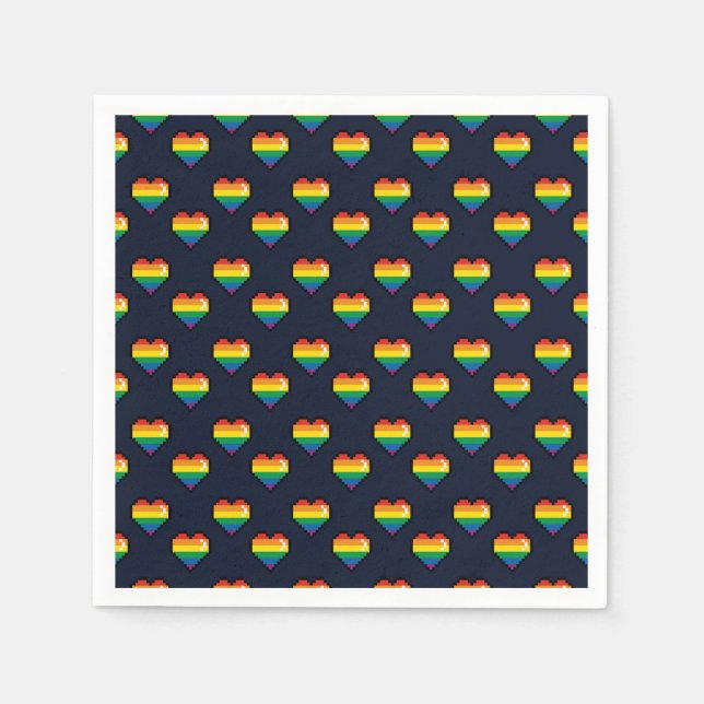Rainbow 8 Bit Herzmuster Serviette (Vorderseite)