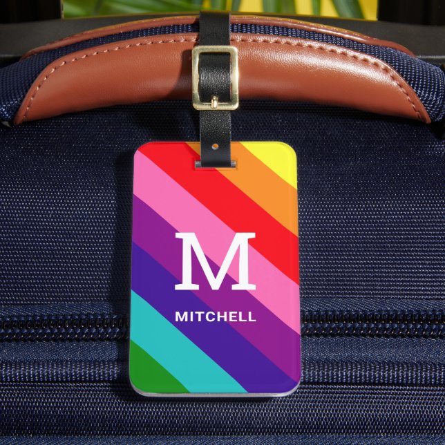 Rainbow 8 Stripe Gay Pride Custom Monogram Initial Gepäckanhänger (Vorderseite Insitu 2)