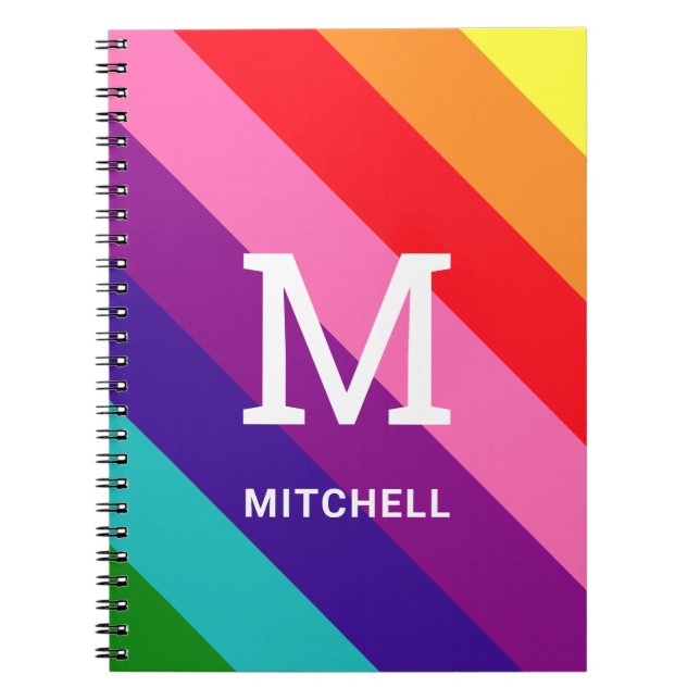 Rainbow 8 Stripe Gay Pride Custom Monogram Initial Notizblock (Vorderseite)