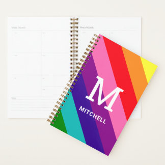 Rainbow 8 Stripe Gay Pride Custom Monogram Initial Planer