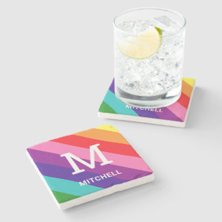 Rainbow 8 Stripe Gay Pride Custom Monogram Initial Steinuntersetzer