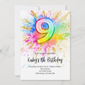 Rainbow 9th Birthday Invitation Einladung