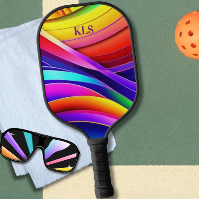 Rainbow Abstrakt Art Monogram Pickleball Schläger (Von Creator hochgeladen)