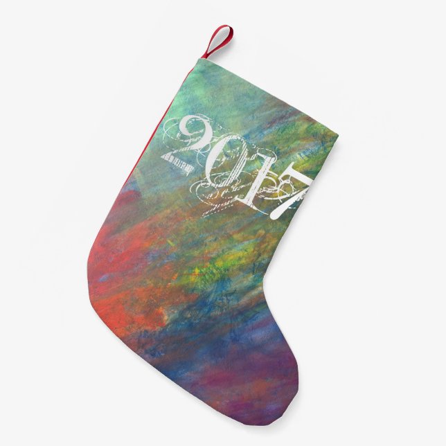 Rainbow Abstrakt | Cool Psychedelische Pinselstric Kleiner Weihnachtsstrumpf (Vorderansicht (hängend))