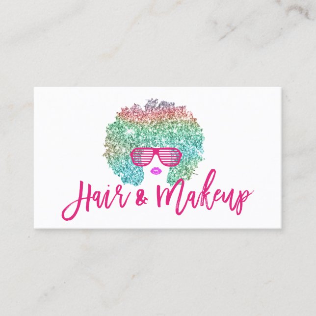 Rainbow Afro Hair Girl Sonnenbrille Mode-Stylist Visitenkarte (Vorderseite)