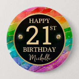 Rainbow Agate Gold Glitter Birthday Badge